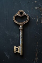 Poster - An old rusty key on a black background. Suitable for concepts of mystery and vintage