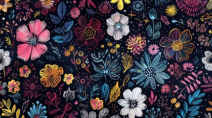 Poster - Bright and vibrant flowers and butterflies on a striking black backdrop. Perfect for adding a pop of color to any design project