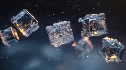 Poster - A bunch of ice cubes floating in the air. Perfect for summer drink concepts