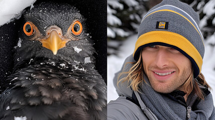 Canvas Print - Creative portrait of a young man with bird