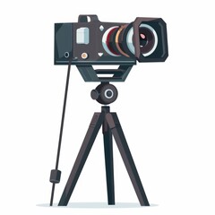 Poster - A camera mounted on a tripod, suitable for various photography projects
