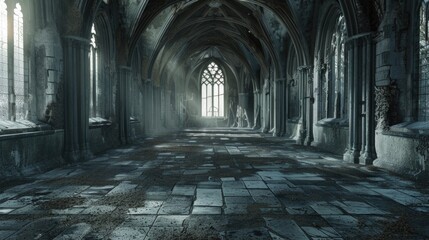 Poster - An empty cathedral with a stone floor. Ideal for religious or historical projects