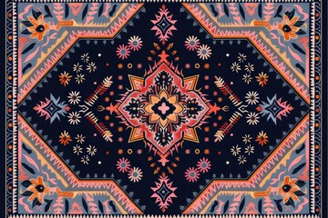 Wall Mural - Geometric ethnic oriental pattern traditional Design for background, carpet, wallpaper, clothing, wrapping, Batik, fabric, Vector embroidery style, colorful, indan, mexican.