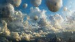 A multitude of balloons for traveling in the sky. AI generative.