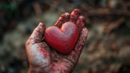 Poster - A person holding a red heart in their hands. Suitable for various love and Valentine's Day concepts