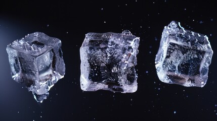 Poster - A group of ice cubes on a black surface, perfect for various design projects