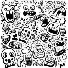 Poster - A black and white drawing of various cartoon characters. Ideal for creative projects