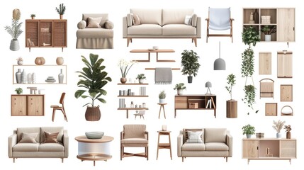 Aufkleber - A collection of furniture items including a couch, chair, table, and shelf. Ideal for interior design projects