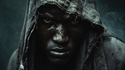 Aufkleber - A close up of a person wearing a hoodie, suitable for various projects