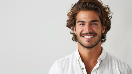 Aufkleber - A man with curly hair wearing a white shirt, suitable for business or casual concepts