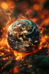 Aufkleber - A close up of the earth engulfed in flames. Suitable for environmental crisis concepts