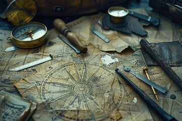 Poster - Assorted tools on a table, suitable for DIY projects or home improvement websites