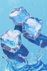 Canvas Print - Three ice cubes falling into the water. Suitable for beverage or refreshment concept