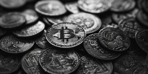 Aufkleber - A pile of bitcoins stacked on top of each other. Suitable for financial and cryptocurrency concepts