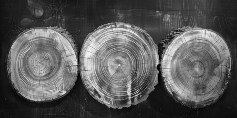 Poster - A black and white photo of three wooden rings. Suitable for various design projects