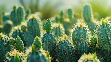 Poster - Close up view of a group of cactus plants. Ideal for desert or nature themed projects