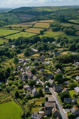 Poster - Aerial view of a quaint countryside town, perfect for travel and tourism concepts