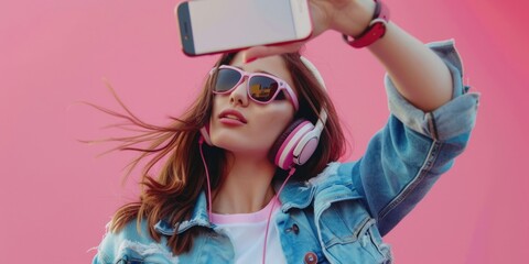 Poster - A woman capturing a moment with her smartphone, perfect for social media use