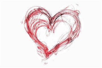 Poster - Simple red heart drawing on white background, suitable for various romantic concepts