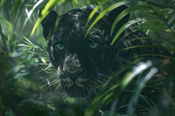 Canvas Print - Close up of a leopard's face in the jungle. Ideal for wildlife and nature themes