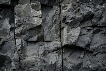 Poster - A black and white photo of a textured rock wall. Ideal for architectural or design projects