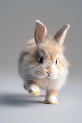 Poster - A small rabbit running on a white surface, suitable for various projects