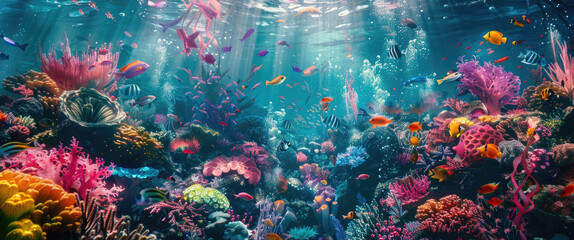 Aufkleber - A vibrant coral reef teeming with colorful fish. Perfect for marine life enthusiasts