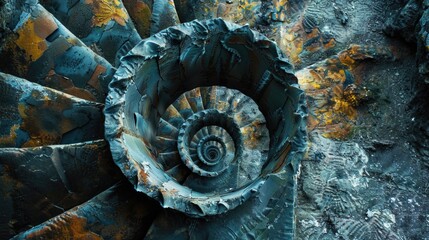 Poster - A spiral staircase with rusted paint. Suitable for industrial and urban themes