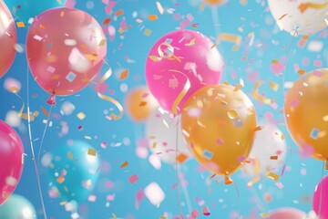 Poster - Vibrant balloons with confetti falling around them, perfect for celebrations and parties