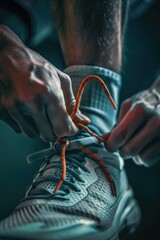 Aufkleber - Close up of a person tying a shoelace, perfect for illustrating everyday tasks