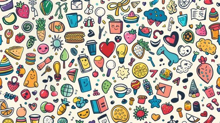 Poster - Various colored doodles on a white background, versatile for various design projects