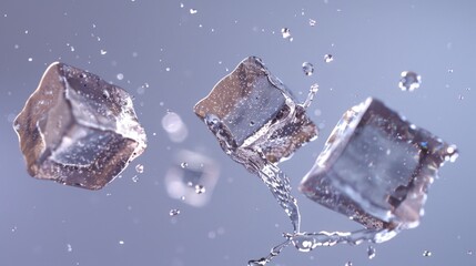 Poster - A unique image of ice cubes suspended in mid-air. Perfect for advertising and scientific projects