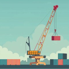 Poster - A crane lifting a container onto a truck. Ideal for transportation industry concepts