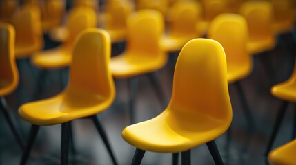 Poster - A bunch of yellow chairs in a room. Perfect for interior design concepts