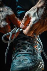 Aufkleber - Close up of a person tying a shoe lace. Suitable for lifestyle and fashion concepts