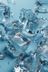 Poster - A bunch of ice cubes on a blue surface. Can be used for refreshing drink concepts