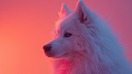Poster - Close up of a white dog on a vibrant pink background. Perfect for pet lovers and animal enthusiasts