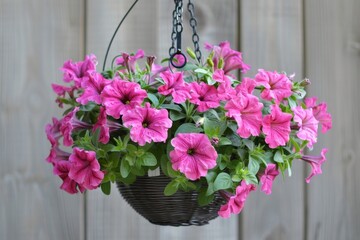 Poster - Hanging basket with pink petunias