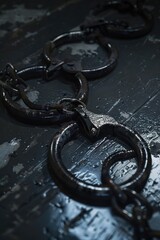 Poster - Close up of handcuffs on a table, suitable for legal or crime-related concepts
