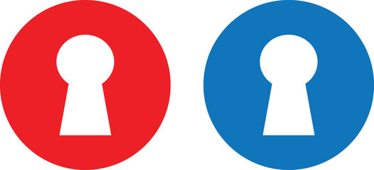 Poster - Red and blue key hole icon set isolated on white background . Keyhole signs . Vector illustration