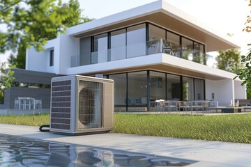 Poster - An air conditioner sitting in front of a house, suitable for home improvement websites