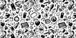 A detailed black and white drawing of various objects. Suitable for graphic design projects