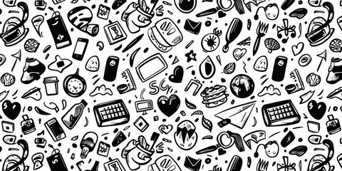 Poster - A detailed black and white drawing of various objects. Suitable for graphic design projects