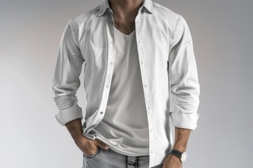 Aufkleber - A man dressed in a white shirt and jeans. Suitable for various lifestyle and fashion concepts