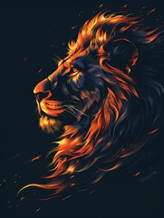 Wall Mural - A lion's head with flames coming out of it. A magical creature made of fire.