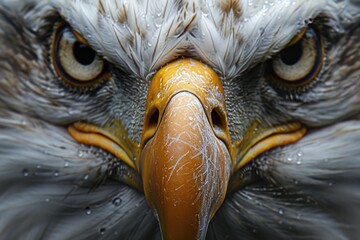 Poster - Close up of an eagle's face with water droplets, perfect for nature and wildlife projects