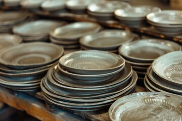 Poster - Plates arranged neatly on a table, suitable for dining concepts