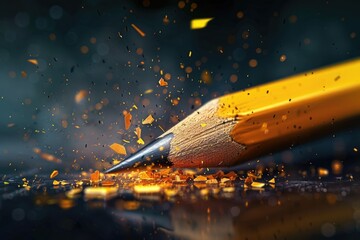 Poster - A yellow pencil with a black tip being crushed. Suitable for educational or creative concepts