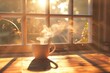 cup of morning coffee in the kitchen in the sunlight