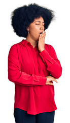 Poster - Young african american girl wearing casual clothes bored yawning tired covering mouth with hand. restless and sleepiness.